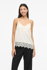 Vila Top lencero satinado con encaje Beige