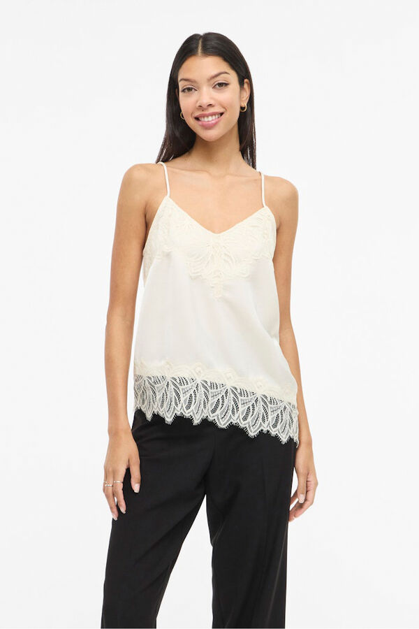 Vila Top lencero satinado con encaje Beige