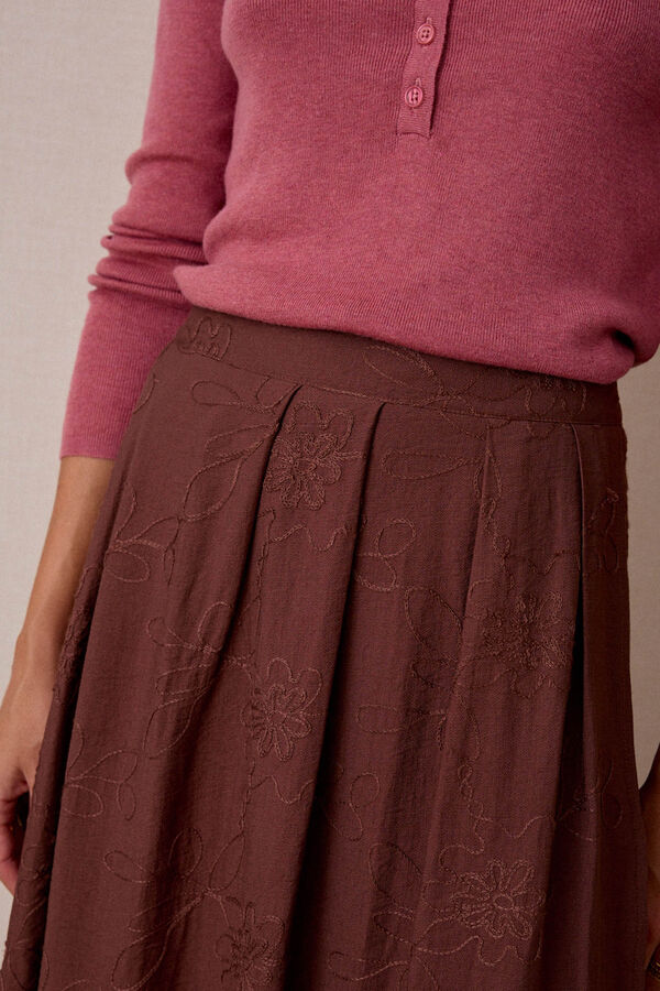 Pol&iacute;n Et Moi Falda midi bordada Marr&oacute;n