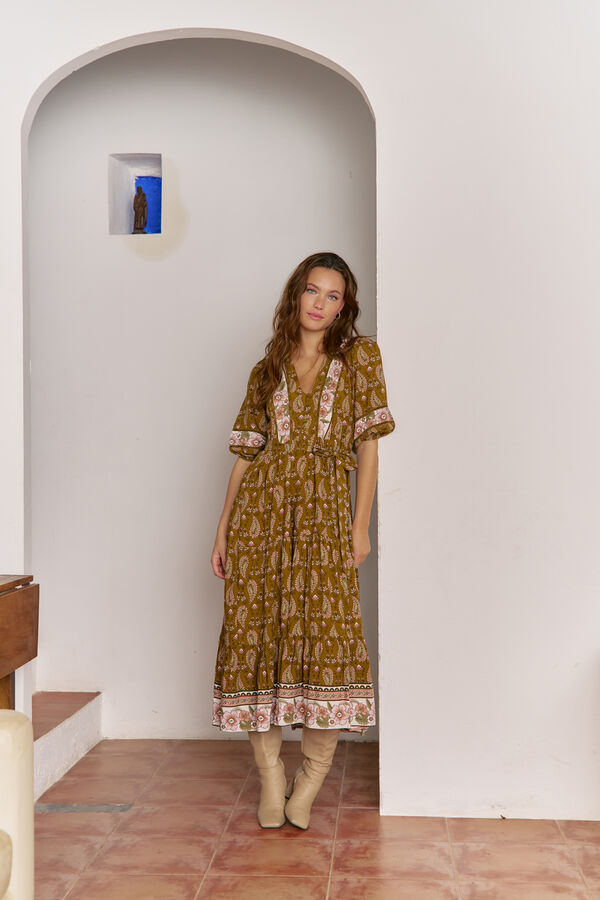 Jaase Vestido midi mila estampado Amalie Estampado beige