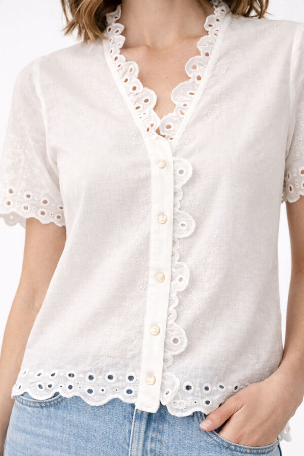Vila Blusa con encaje ingl&eacute;s de algod&oacute;n org&aacute;nico Blanco
