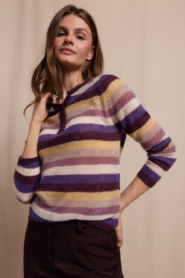 Slowlove Jersey botones rayas Lila