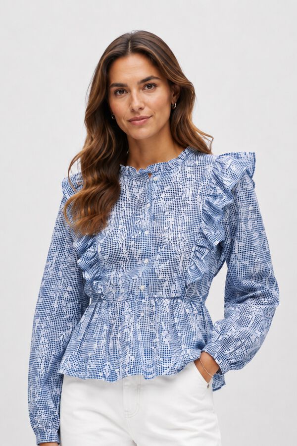 Object Blusa estampada volantes Azul marino
