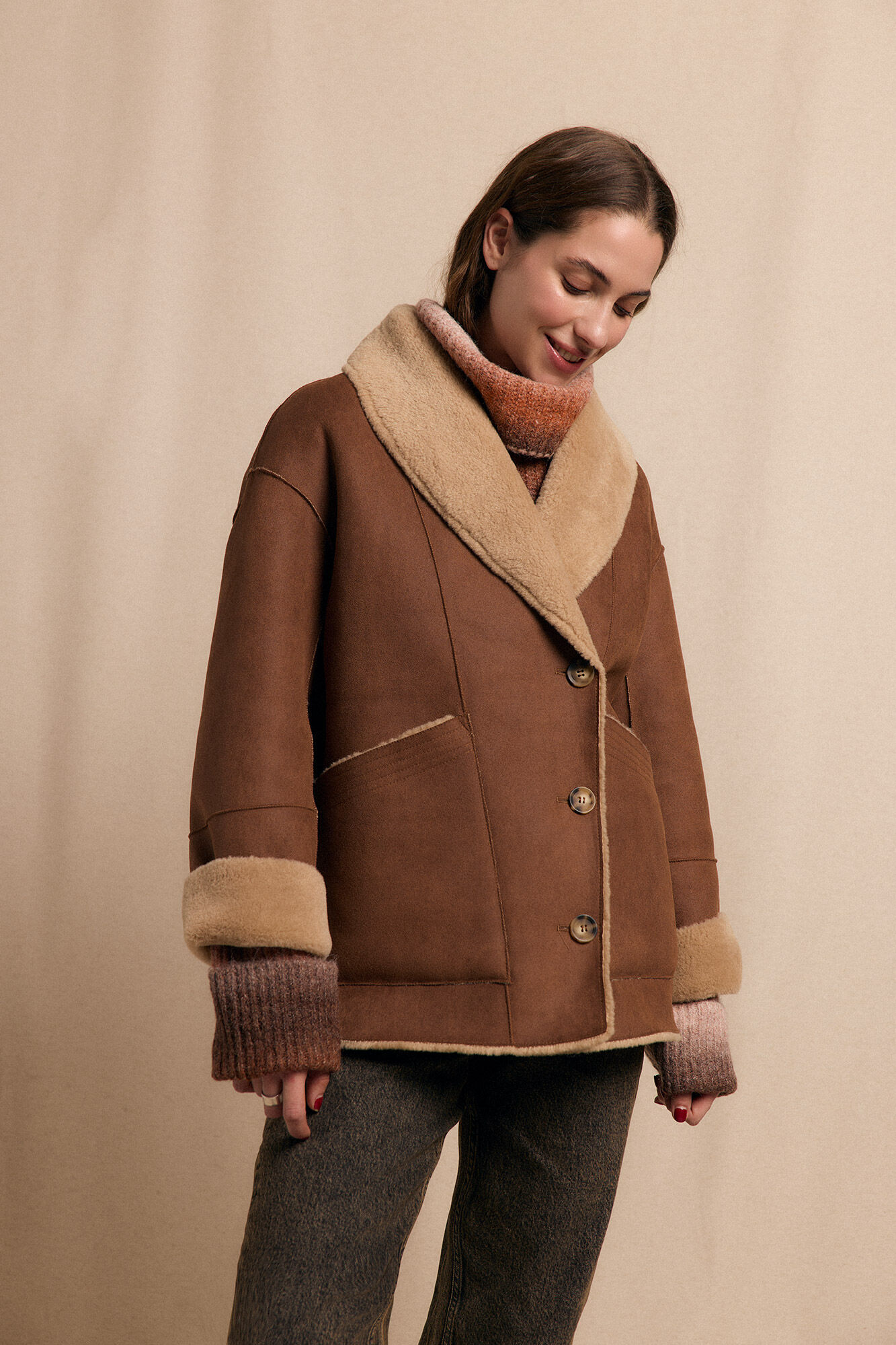 Slowlove Abrigo corto efecto doble faz