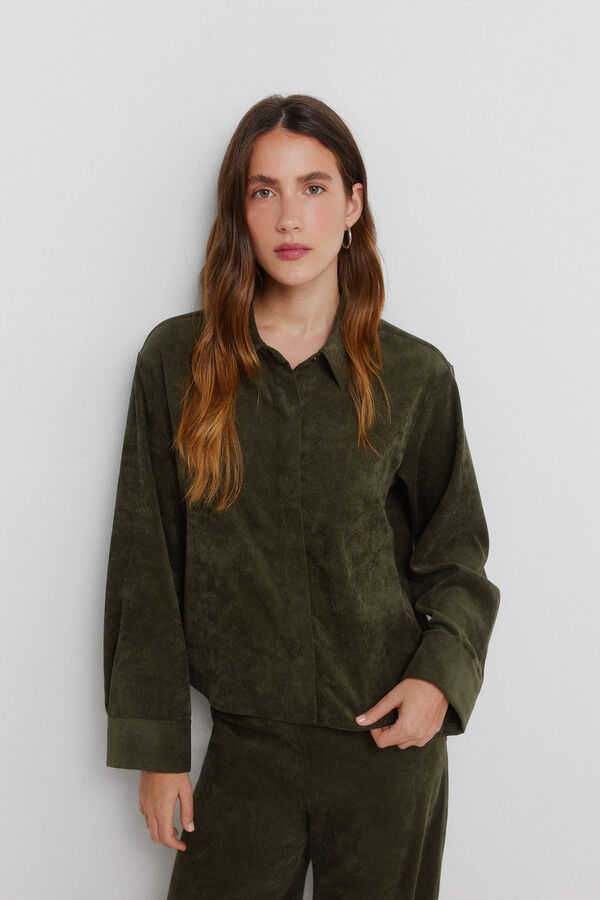 Vila Camisa de pana manga larga Verde oscuro