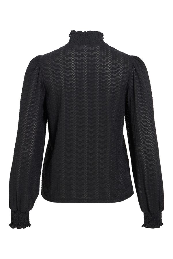 Vila Blusa texturizada de cuello alto Negro