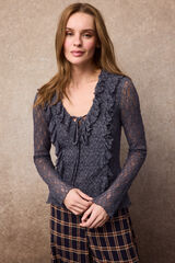 Slowlove Top encaje combinado Azul marino