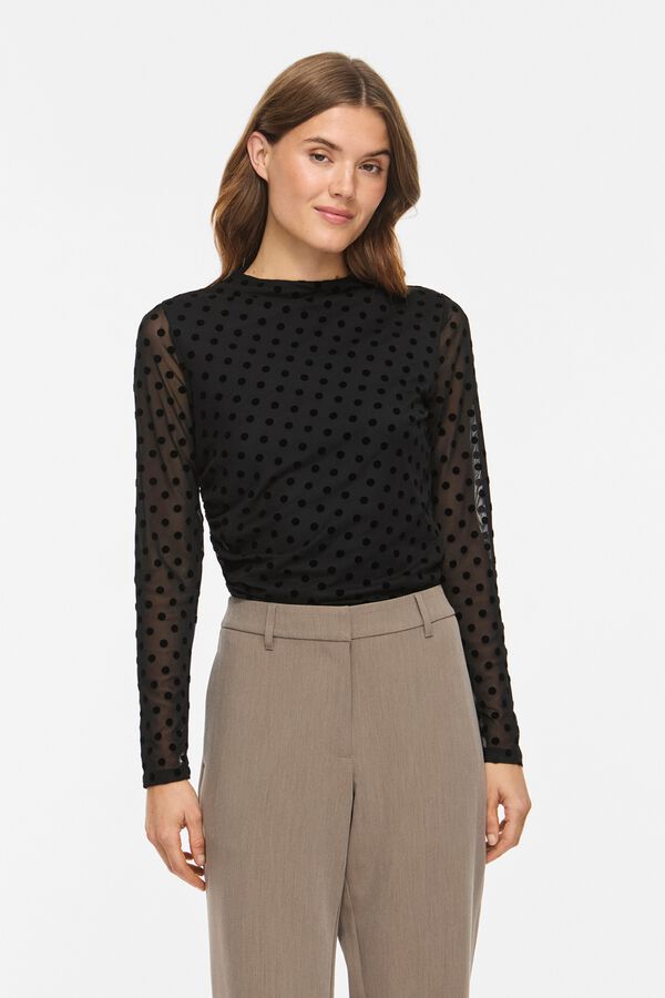 Vila Top cuello redondo manga larga Negro