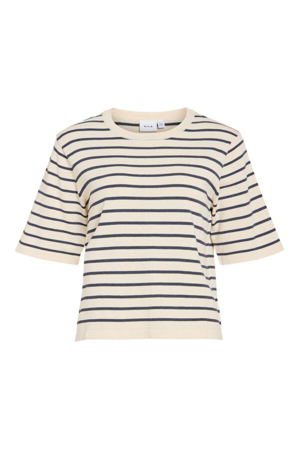 Vila Top de punto con manga corta 2/4 de viscosa Beige