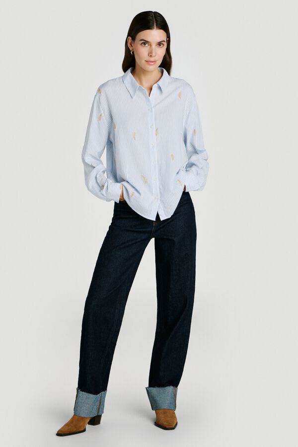 Vila Camisa con bordados de algod&oacute;n y viscosa Azul