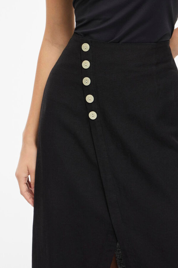 Vila Falda midi cruzada de lino Negro