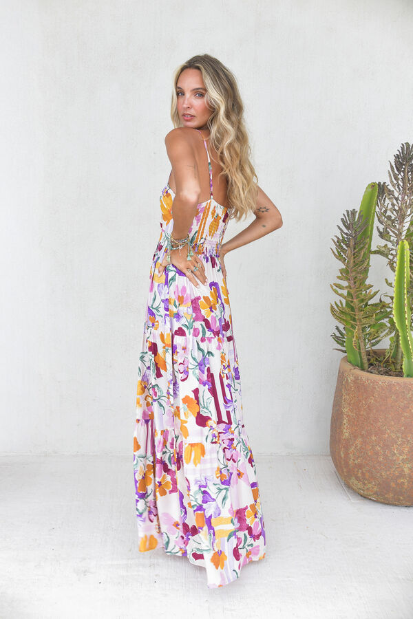 Jaase Vestido largo detalle de lazada Estampado blanco