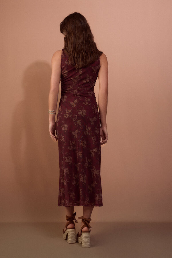 Slowlove Vestido frunces estampado Vino