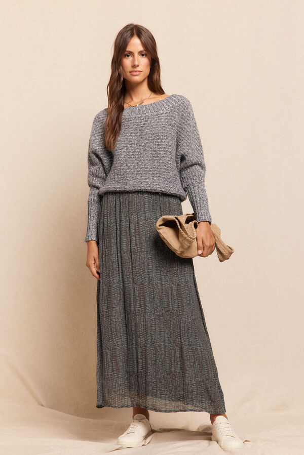 Slowlove Falda midi satinada estampada Estampado gris