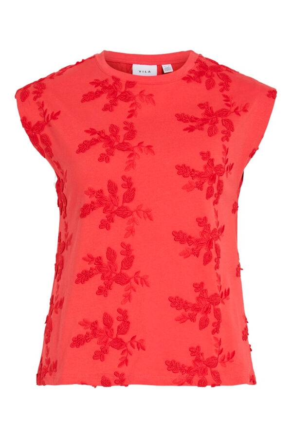 Vila Top sin mangas con bordados de algod&oacute;n Coral