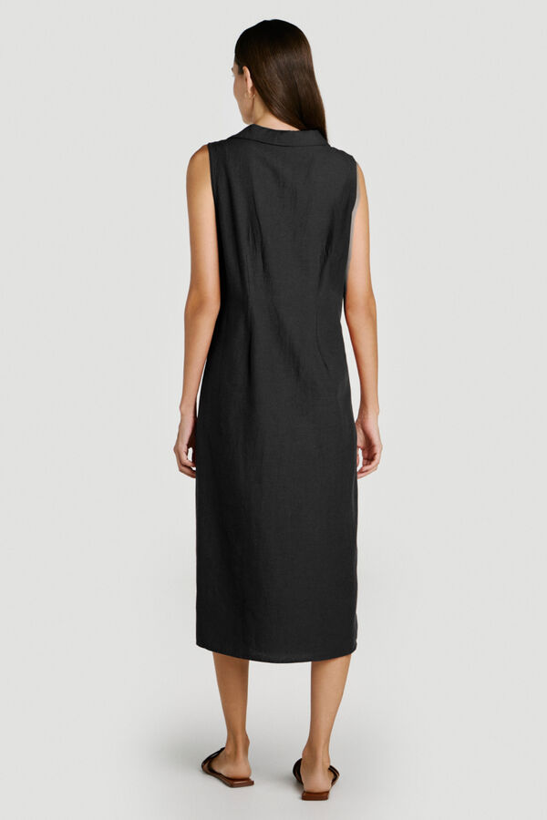 Vila Vestido midi camisero de lino Negro