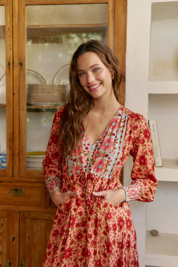 Jaase Vestido arlo largo estampado Lilliana Estampado naranja