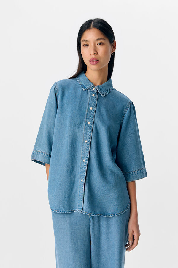 Object Camisa manga corta tencel Azul