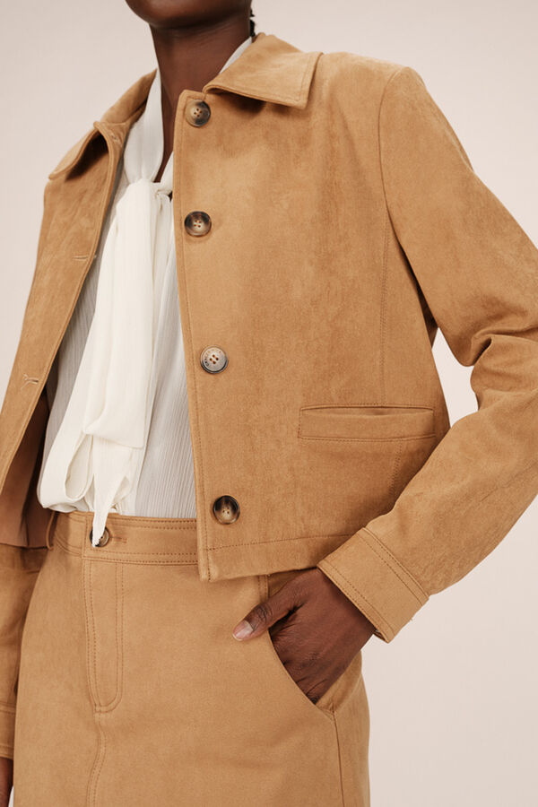 Grace & Mila Chaqueta corta de ante sint&eacute;tico Beige