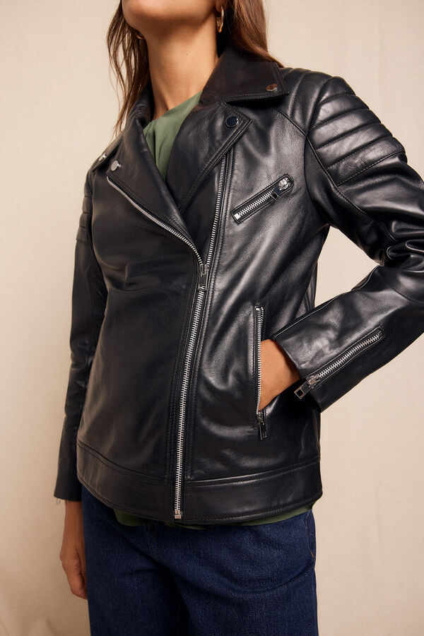 Slowlove Cazadora biker de napa con acolchado en hombros Negro