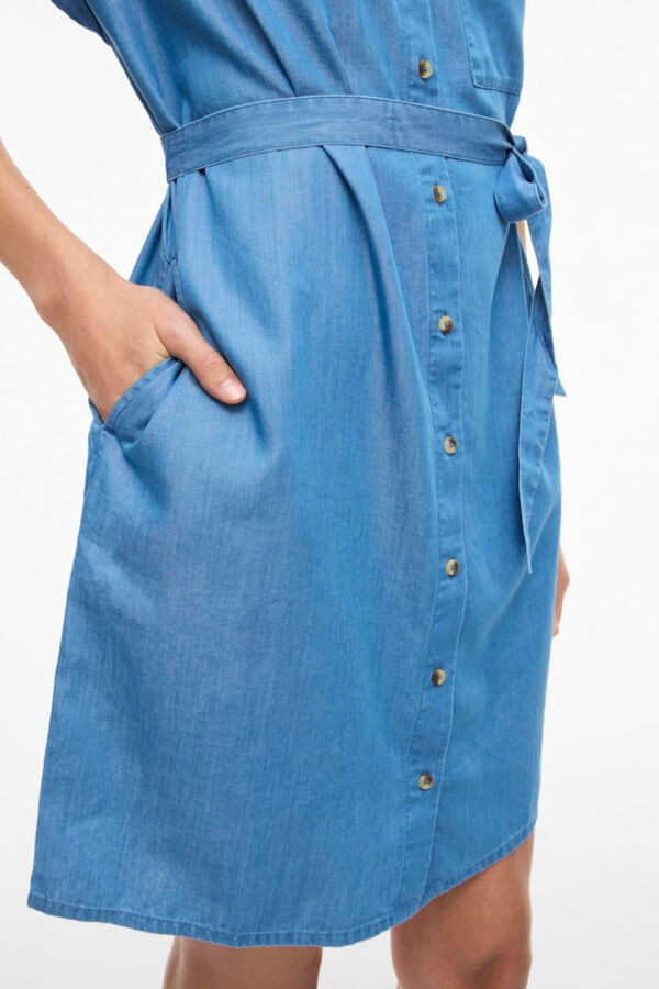 Vila Vestido corto camisero vaquero de Tencel Azul