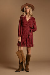 Pol&iacute;n Et Moi Vestido cruzado Nati Estampado granate