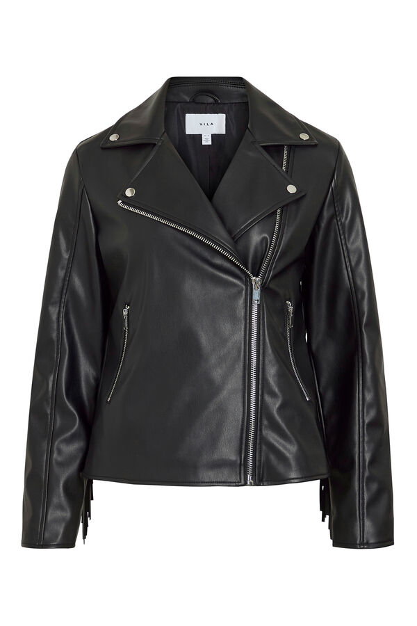 Vila Cazadora biker de polipiel con flecos Negro