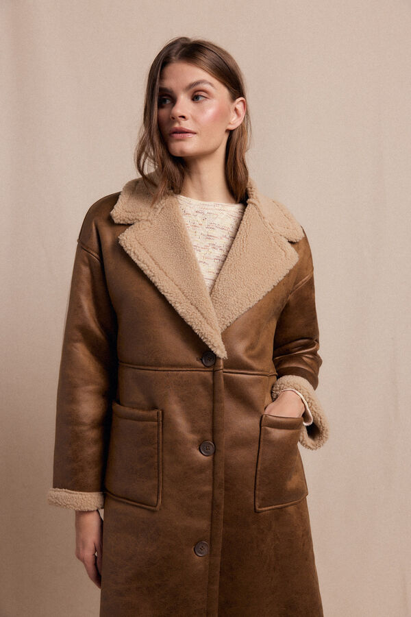 Slowlove Abrigo efecto doble faz largo Beige