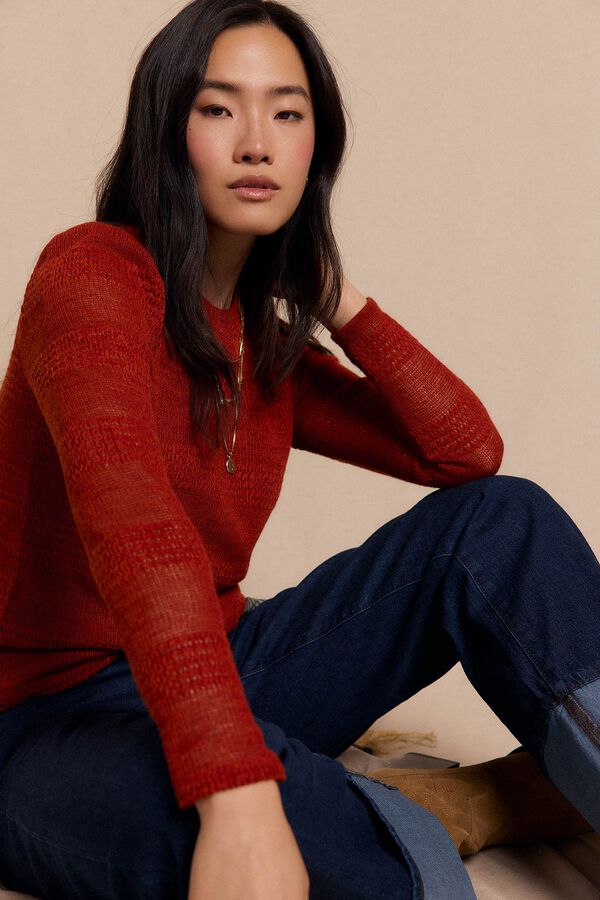 Slowlove Top manga larga estructura rústica Naranja