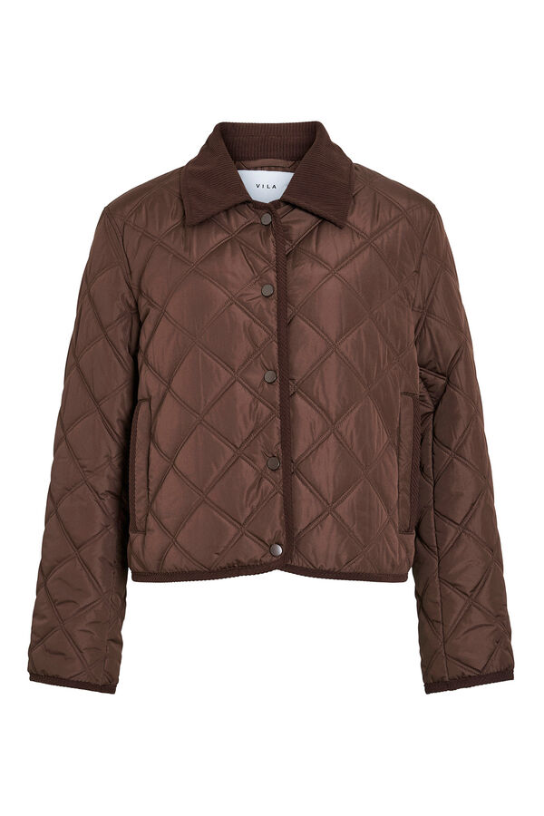 Vila Abrigo acolchado guateado con cuello de pana Marr&oacute;n oscuro