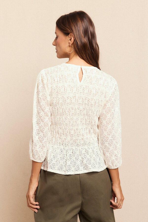 Slowlove Top estampado fruncido Marfil