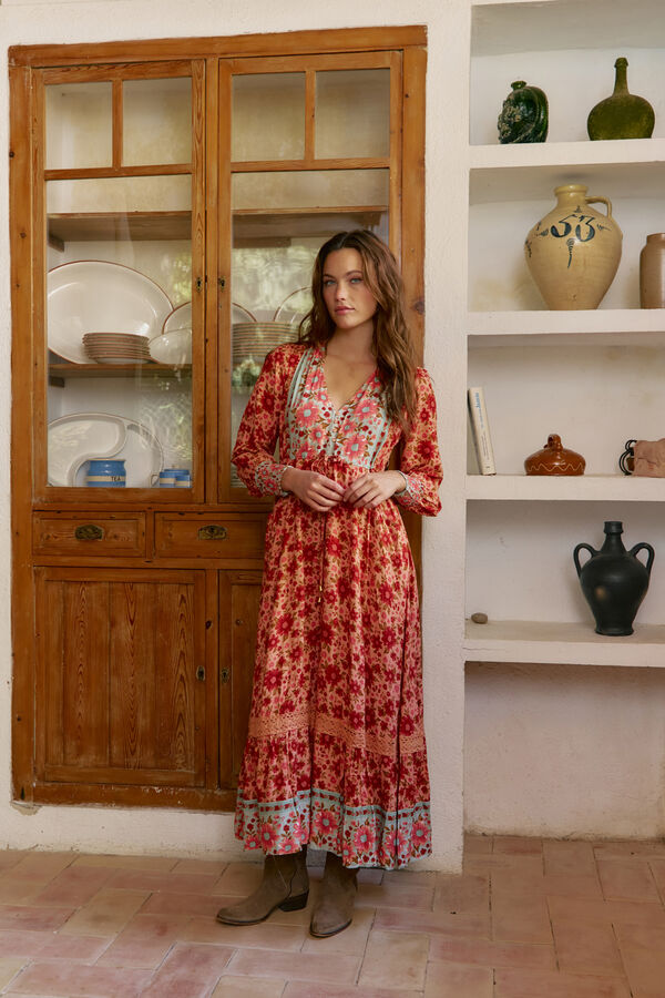 Jaase Vestido arlo largo estampado Lilliana Estampado naranja