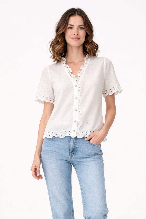 Vila Blusa con encaje ingl&eacute;s de algod&oacute;n org&aacute;nico Blanco