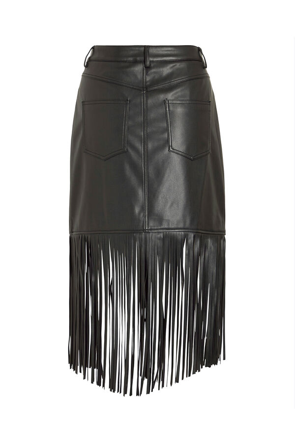 Vila Falda de polipiel con flecos Negro