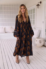 Jaase Vestido midi Boheme estampado milan Estampado marr&oacute;n