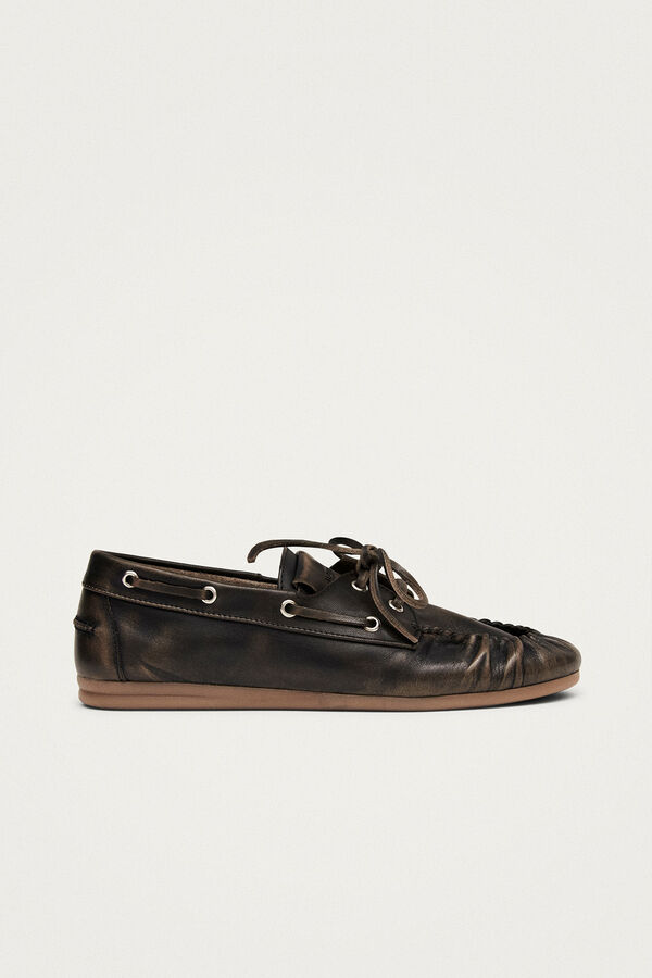 Alohas Mocasines de cuero efecto vintage Rowan Marr&oacute;n oscuro