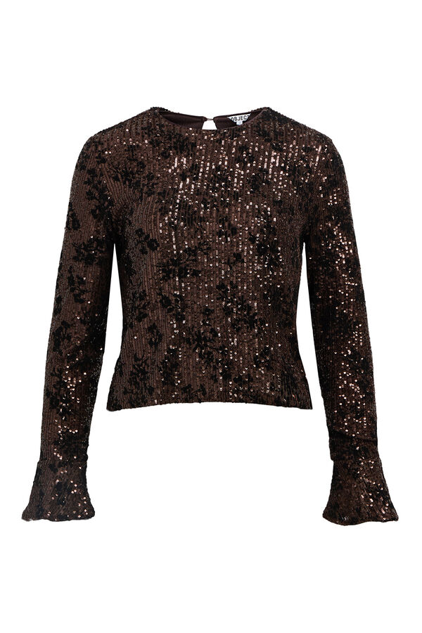 Object Top lentejuelas y flocado Marr&oacute;n oscuro