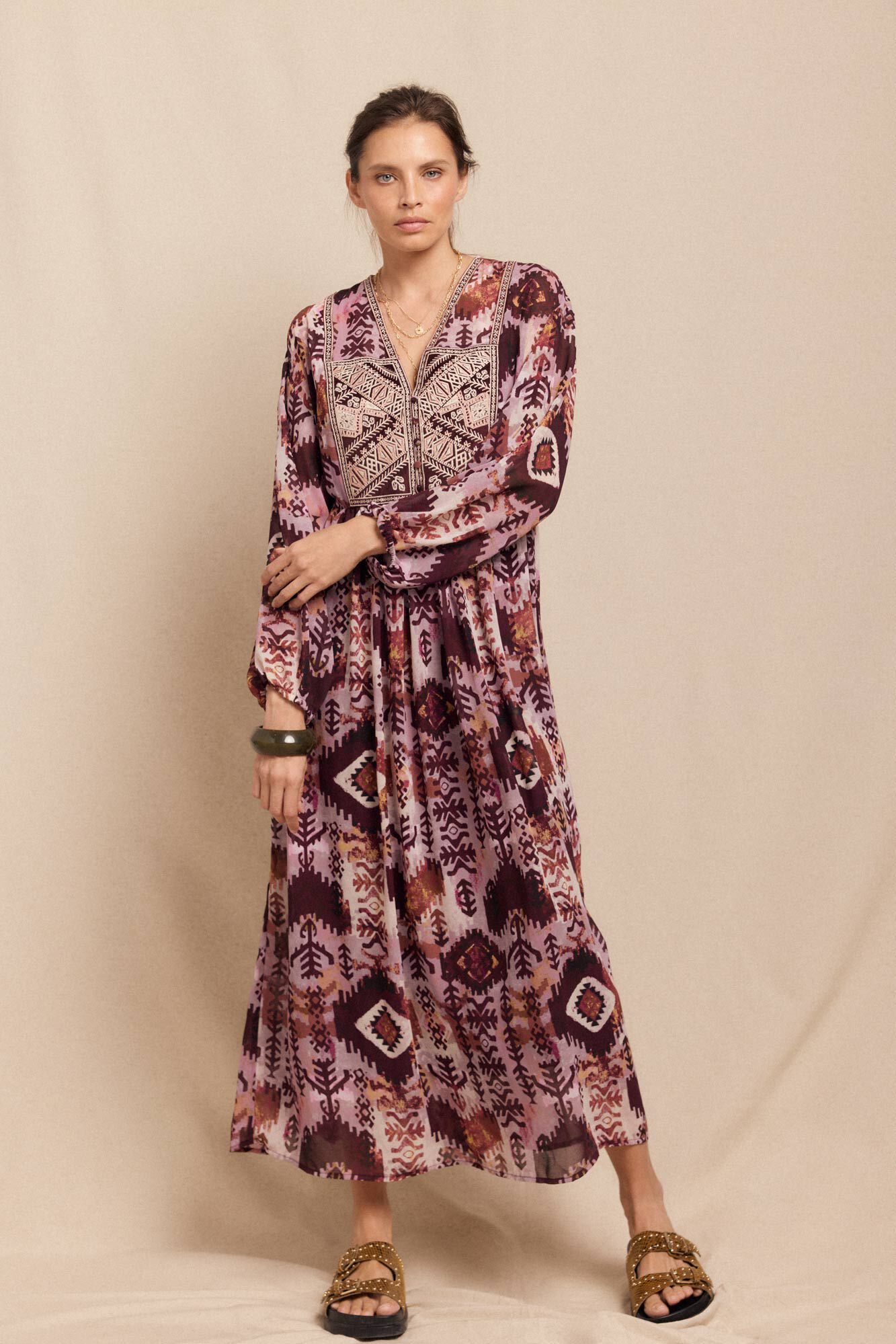 Slowlove Vestido fluido estampado bordado