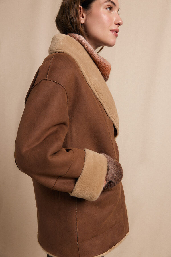 Slowlove Abrigo corto efecto doble faz Beige