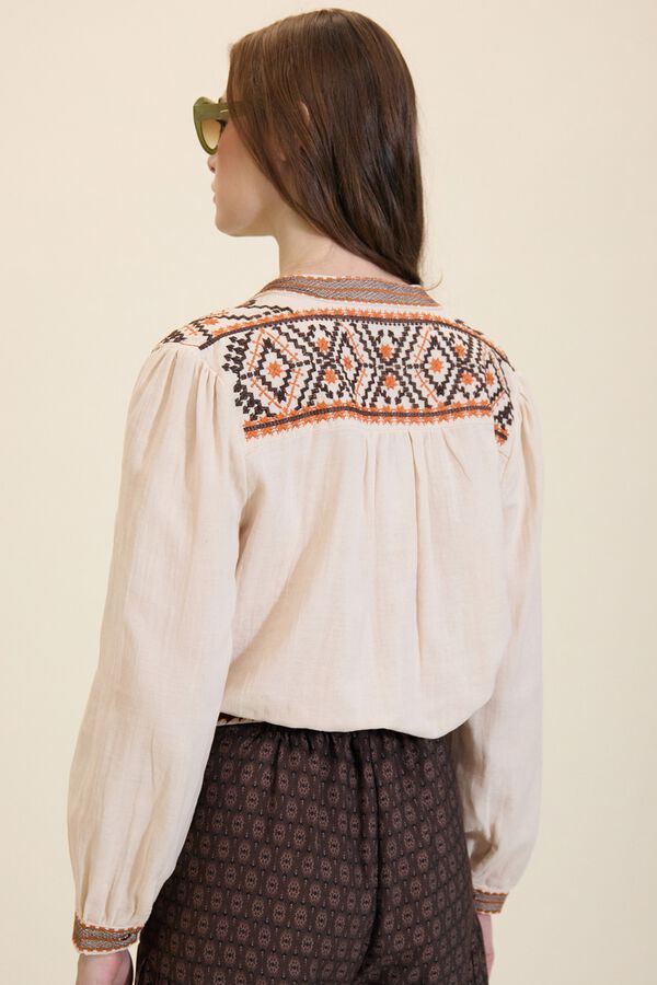 Meisie Blusa con detalles bordados Beige