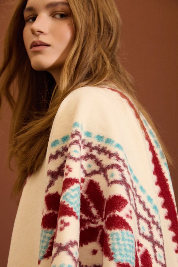Meisie Poncho &eacute;tnico con flecos Estampado blanco