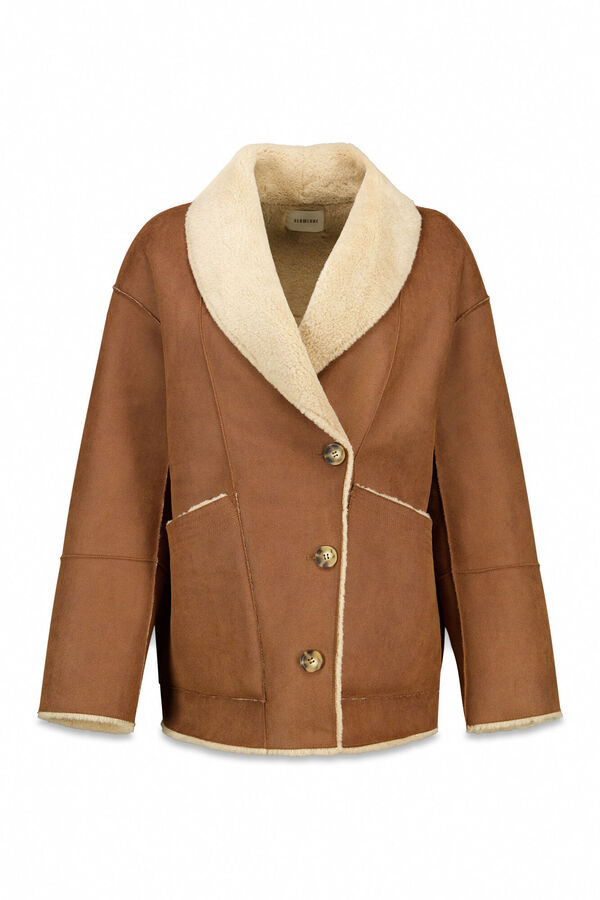 Slowlove Abrigo corto efecto doble faz Beige