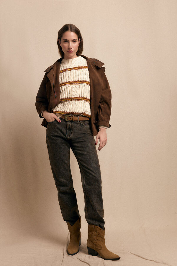 Slowlove Jersey punto perlado rayas Marfil