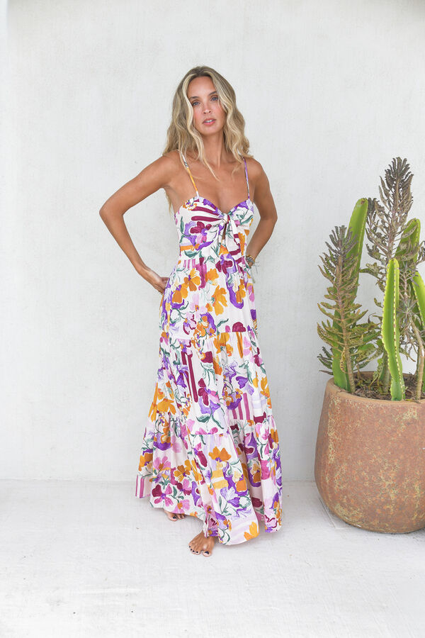Jaase Vestido largo detalle de lazada Estampado blanco