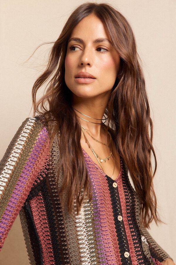 Slowlove Top botones estructura rayas Multicolor