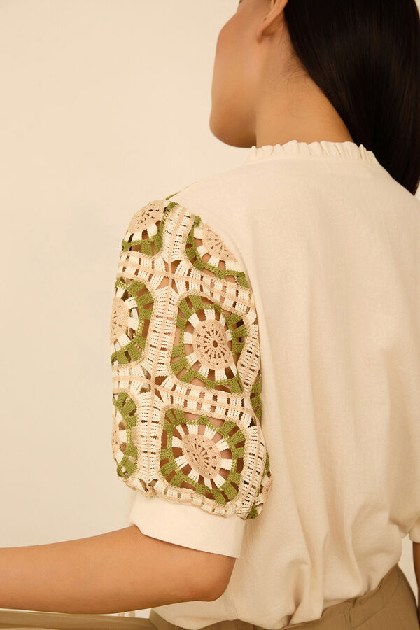 Meisie Blusa con crochet Estampado blanco