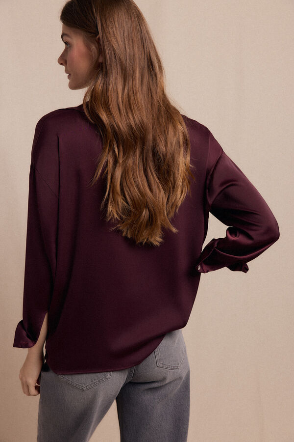 Slowlove Camisa lisa satinada Vino