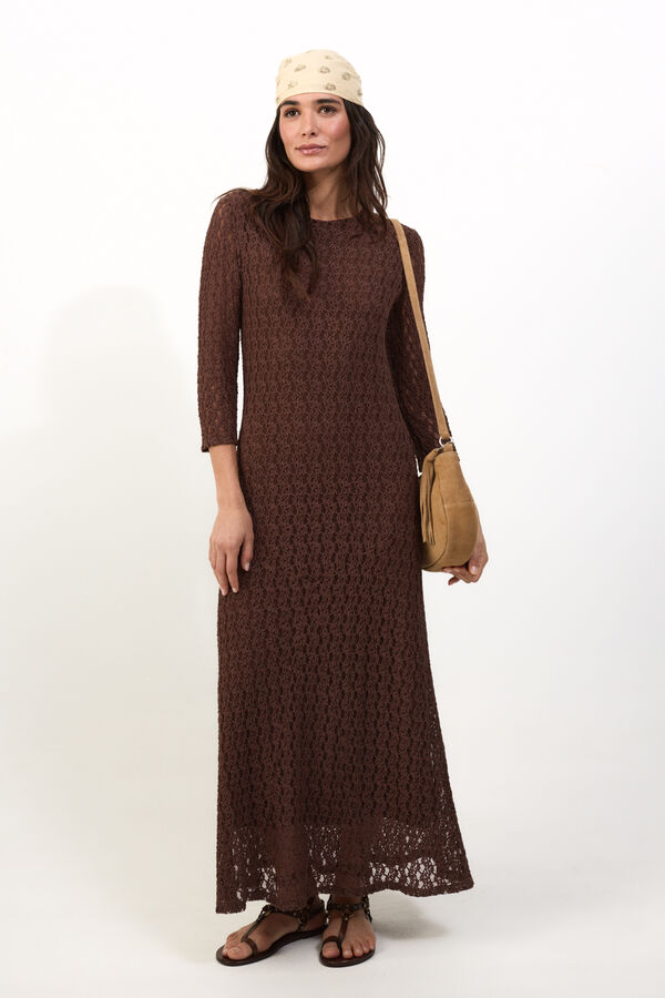 Slowlove Vestido largo lencero Marr&oacute;n
