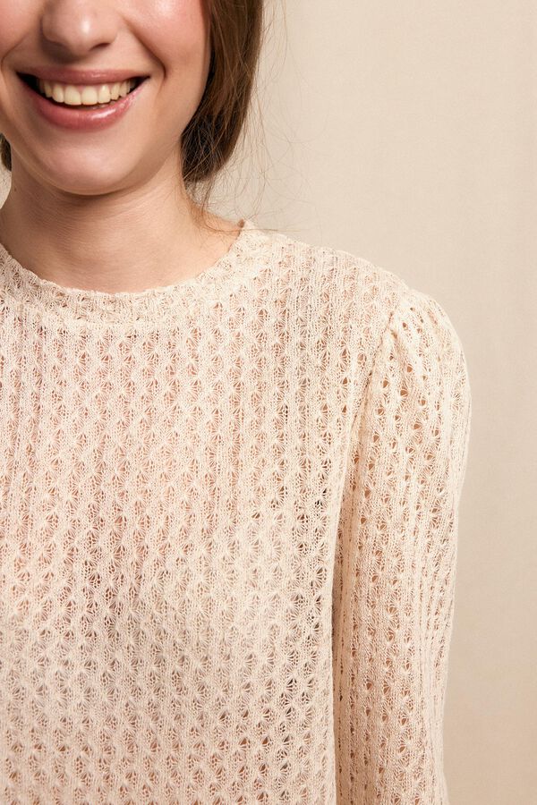 Slowlove Top manga larga estructura rústica Marfil