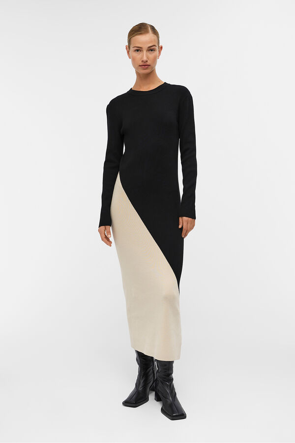 Object Vestido punto largo bicolor Negro